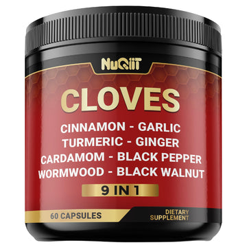 9in1 Clove Supplement Rich in Vitamins & Minerals for Digestive, Immune System, Bone & Heart Health with Cinnamon, Turmeric, Ginger, Cardamom, Garlic, Wormwood, Black Walnut - 60 Capsules - 30 Days NUQIITAu supplements