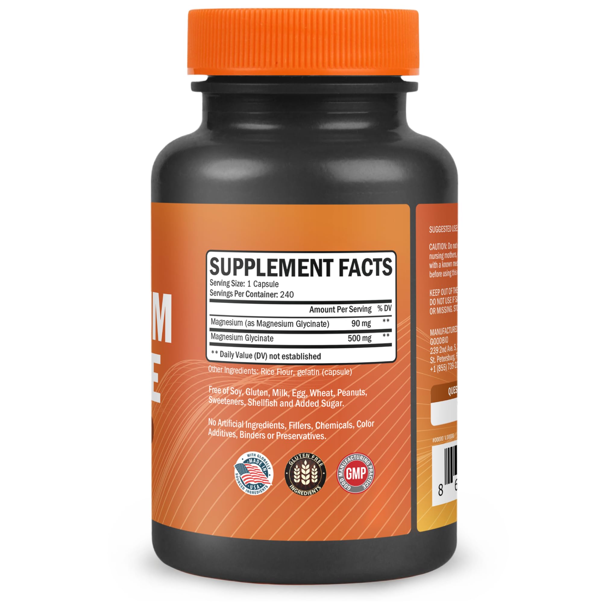 Magnesium Glycinate - High Absorption Magnesium Supplement 500mg Per Serving for Stress Relief, Sleep, Heart and Bone Health, Nerve Support - Non-GMO, Gluten-Free, Gentle on Stomach, 240 Capsules GOODBIOAu supplements