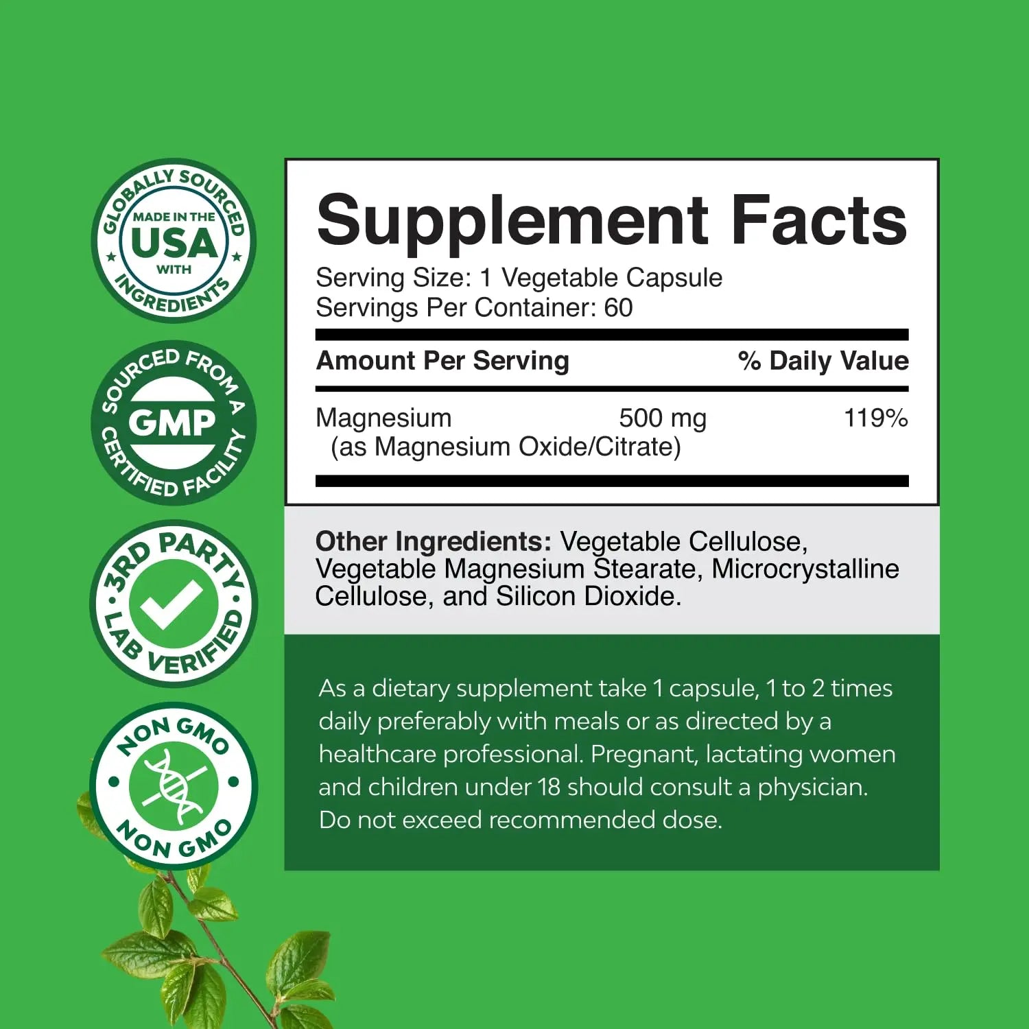 High Absorption Magnesium Complex Supplement - Magnesium Oxide 500mg with Citrate 500mg for Sleep and Mood Support - Pure Citrate per Serving for Muscle Stomach and Digestion - 60 Count Natures Craftnz supplements