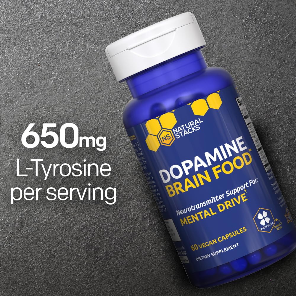 NATURAL STACKS Dopamine Brain Food - 650mg L-Tyrosine Supplement - Dopamine Supplement for Focus & Mental Drive - Supports Mental Energy - Neurotransmitter Support with B Vitamins - 60 Capsules NATURAL STACKSAu supplements