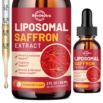 Saffron Supplements - 88.5mg Saffron Extract Liposomal Liquid Drops with Magnesium, Zinc, Ashwagandha, L-Theanine, Vitamin B6, D3 for Antioxidant Mood Energy Vision & Focus, Strawberry Flavor 2 Fl Oz ReviNutraAu supplements