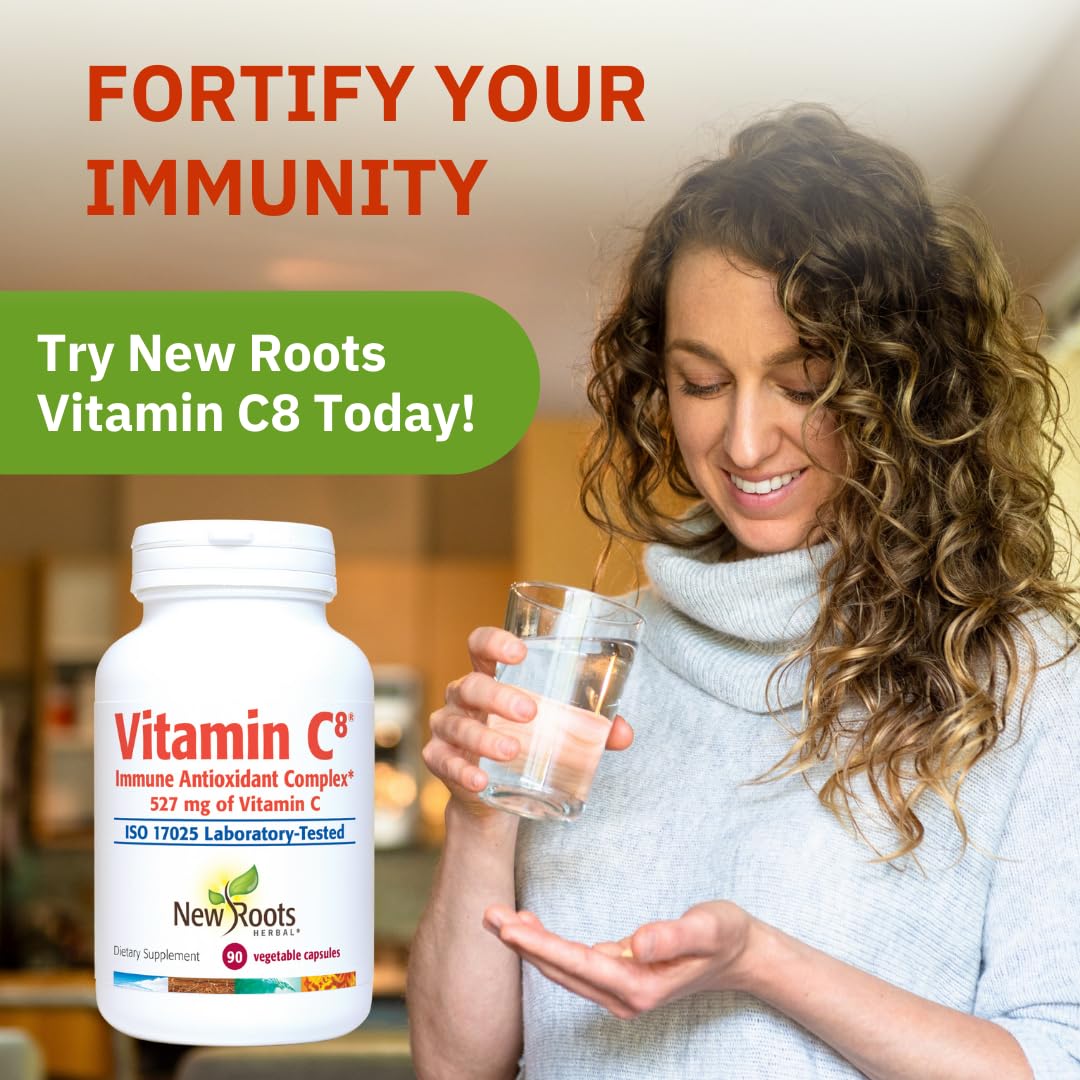 Vitamin C8 + Zinc Supplement for Higest Absorption (90 Capsules) | 527mg per Portion | 8 Buffered Sources of Vitamin C with Bioflavonoids, Green Tea & Quercetin for Stronger Defense | 3 months Supply NEW ROOTS HERBALAu supplements