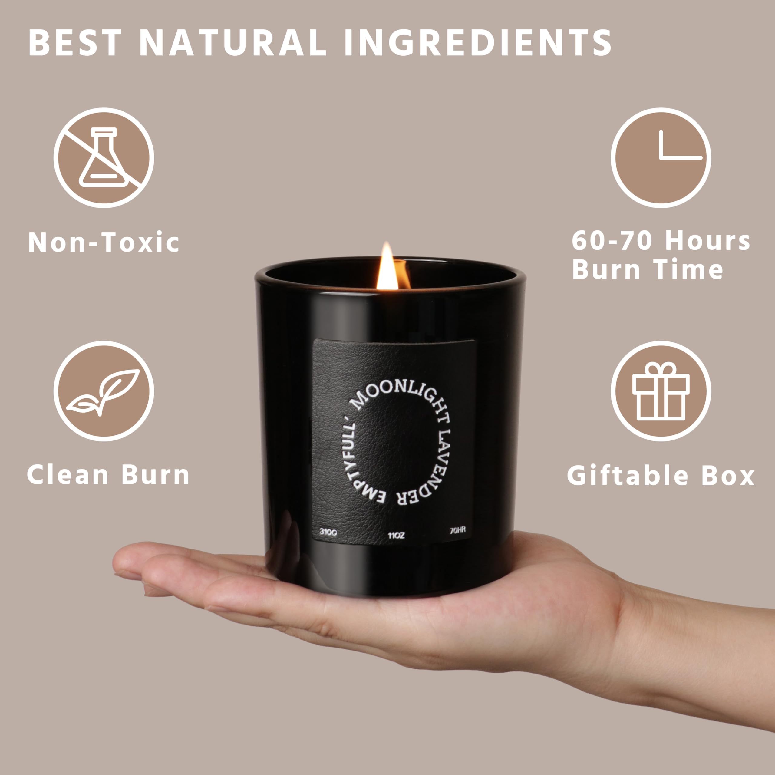 EMPTYFULL Lavender Scented Candles, Wood Wick, 11 oz Large Candle, Natural Soy Candles EmptyfullAu supplements
