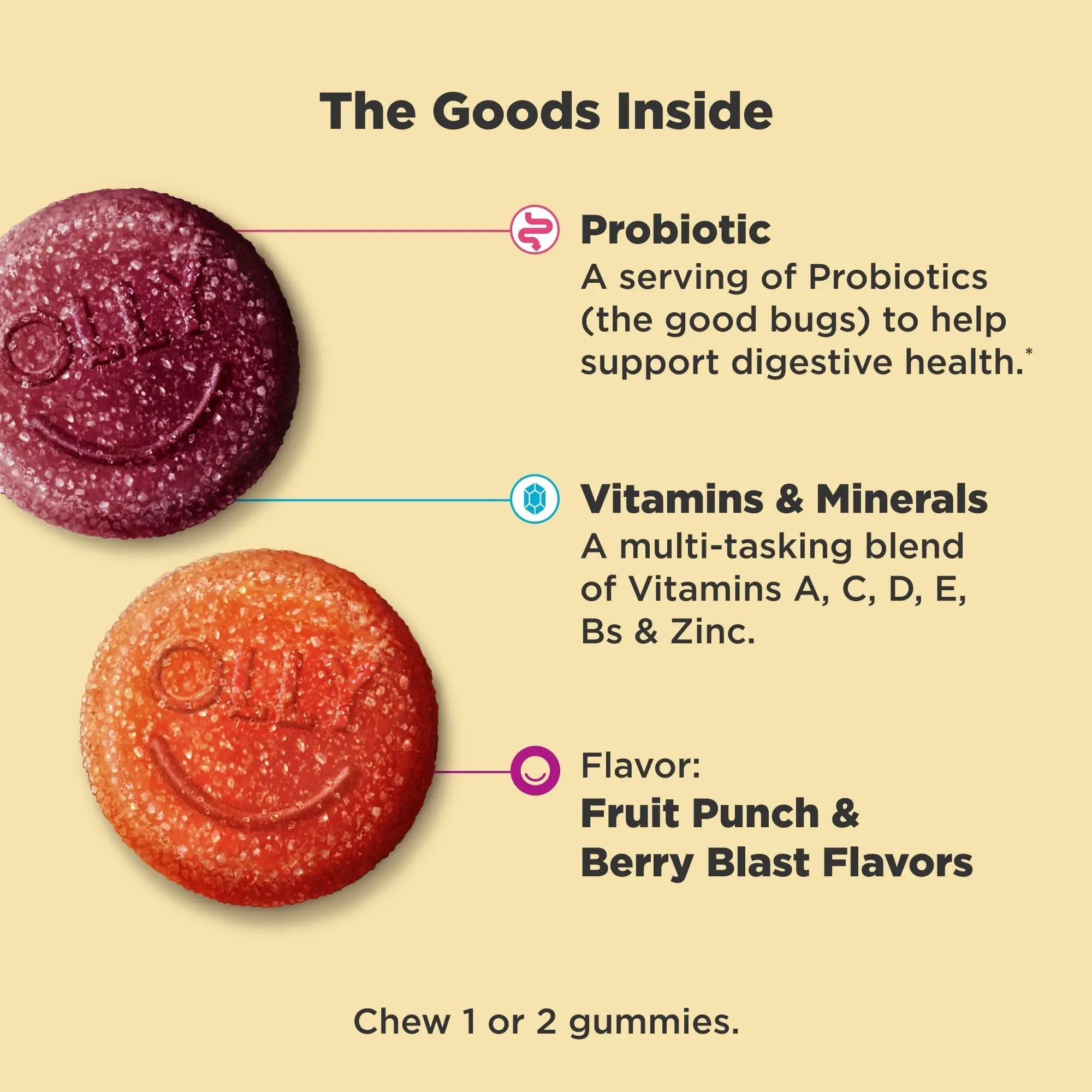 OLLY Kids Multivitamin & Probiotic Gummy, Digestive Support, Vitamins A, D, C, E, B, Zinc, Chewable Supplement OLLYAu supplements