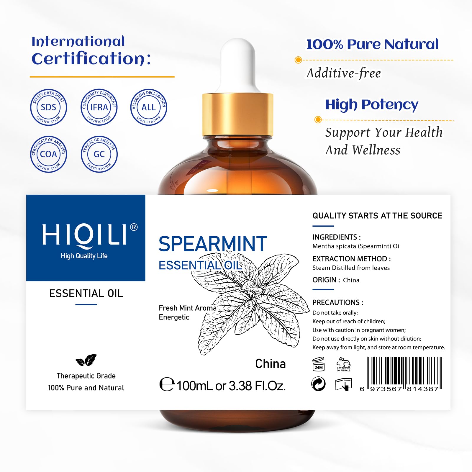 HIQILI 100ML Spearmint Essential Oil for Skin Care -100% Pure Treatment Grade - 3.38 Fl Oz. HIQILIAu supplements