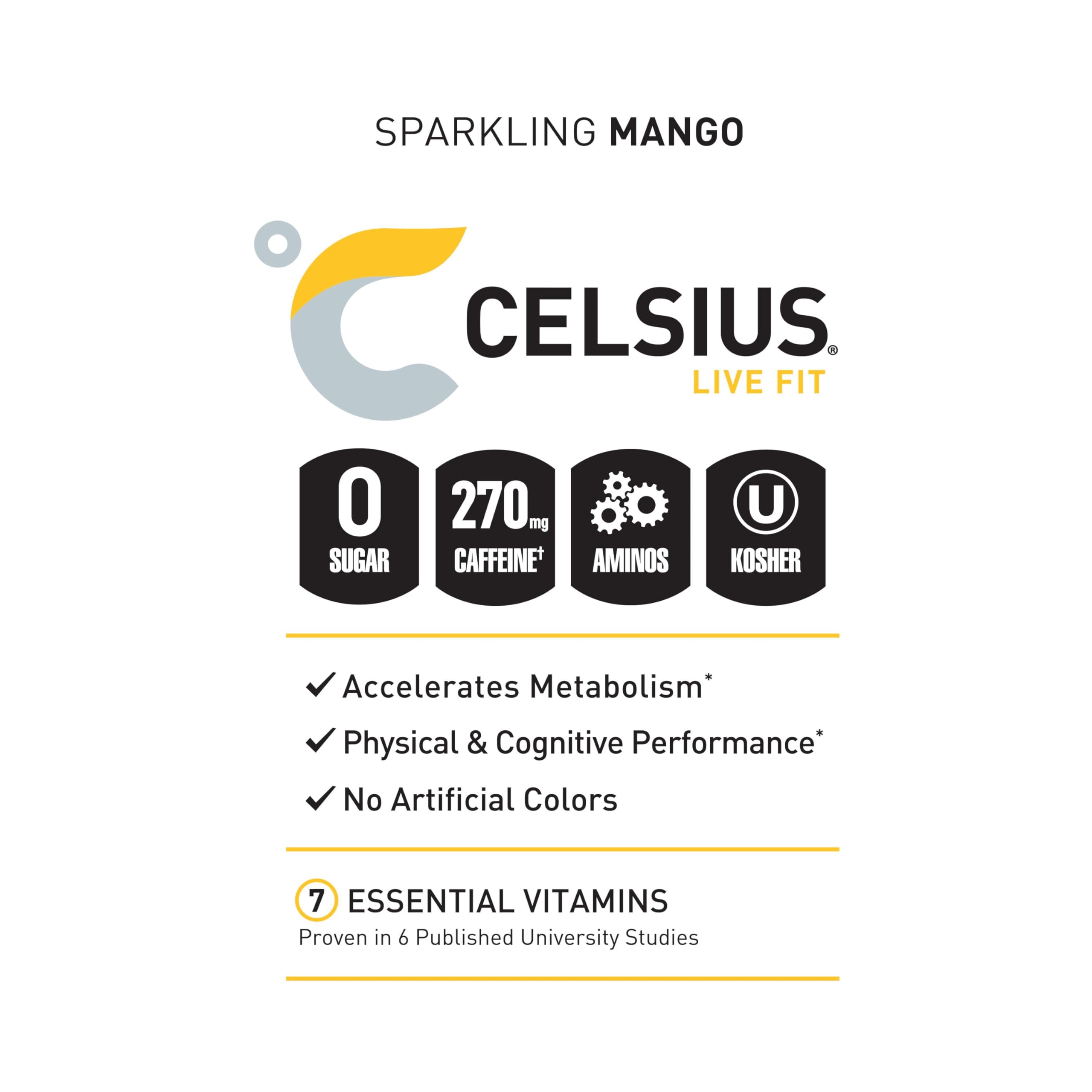 CELSIUS ESSENTIALS, Sparkling Mango Tango, Performance Energy Drink 16 Fl Oz CELSIUSUS supplements