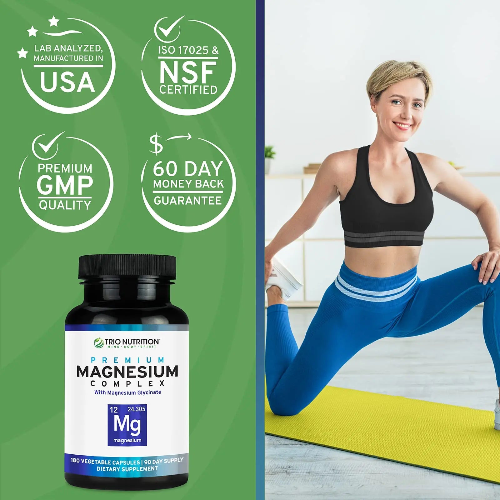 Trio Nutrition Magnesium Complex 90 Day Supply 420 mg | Natural Calm, Relax, Stress Relief, and Muscle Recovery |Magnesium Glycinate Supplement with Vitamin B6 for Rapid Absorption* TRIO NUTRITIONnz supplements