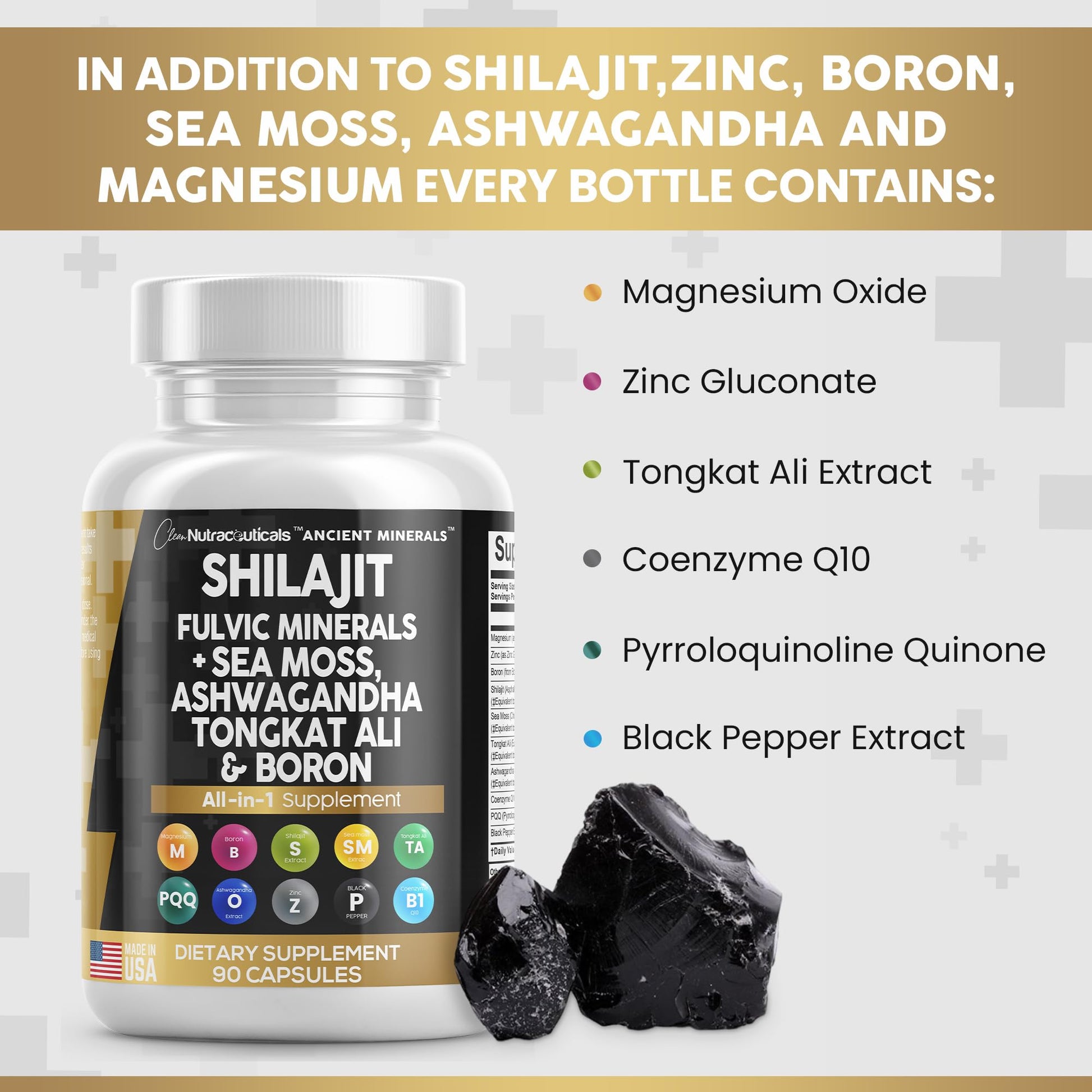 Pure Shilajit Supplement 10,000mg Himalayan w Sea Moss 6000mg Clean NutraceuticalsAu supplements