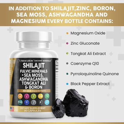 Pure Shilajit Supplement 10,000mg Himalayan w Sea Moss 6000mg Clean NutraceuticalsUS supplements