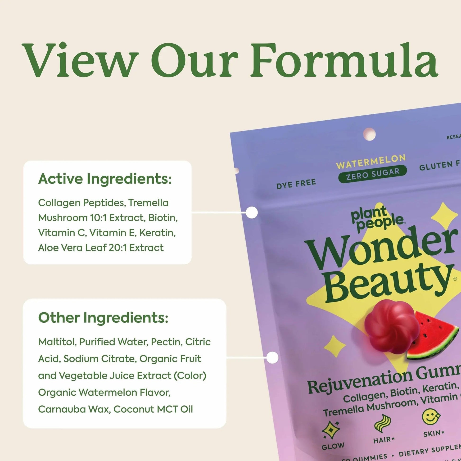 Plant People WonderBeauty Hair, Skin & Nails Rejuvenation Gummies with Tremella Mushroom, Marine Collagen Peptides Plant PeopleAu supplements
