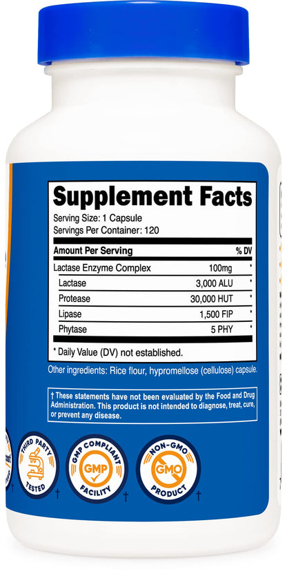 Nutricost Lactase Enzyme Complex 3,000 FCC ALU, 120 Vegetarian Capsules - Non-GMO NutricostUS supplements