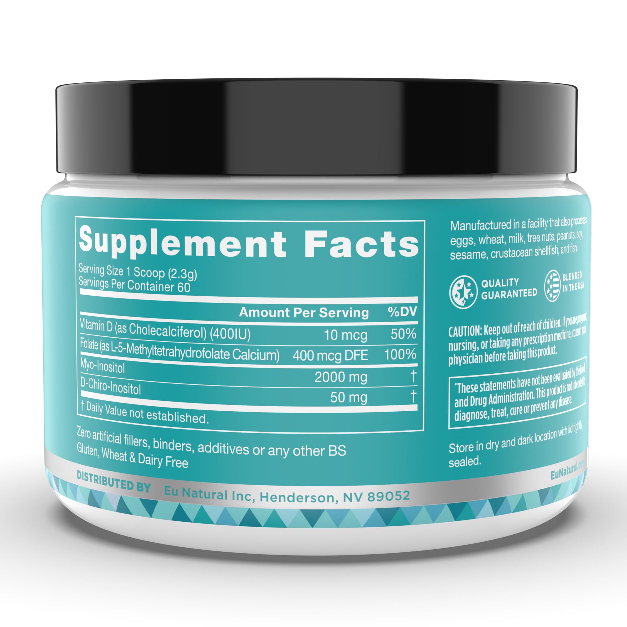 Eu Natural Regulate MAX Myo-Inositol & D-Chiro Inositol Supplement Powder for Women with Vitamin D & Folate Nutritional Support, Hormone Balance & Fertility Support, Unflavored 60 Servings Eu NaturalAu supplements