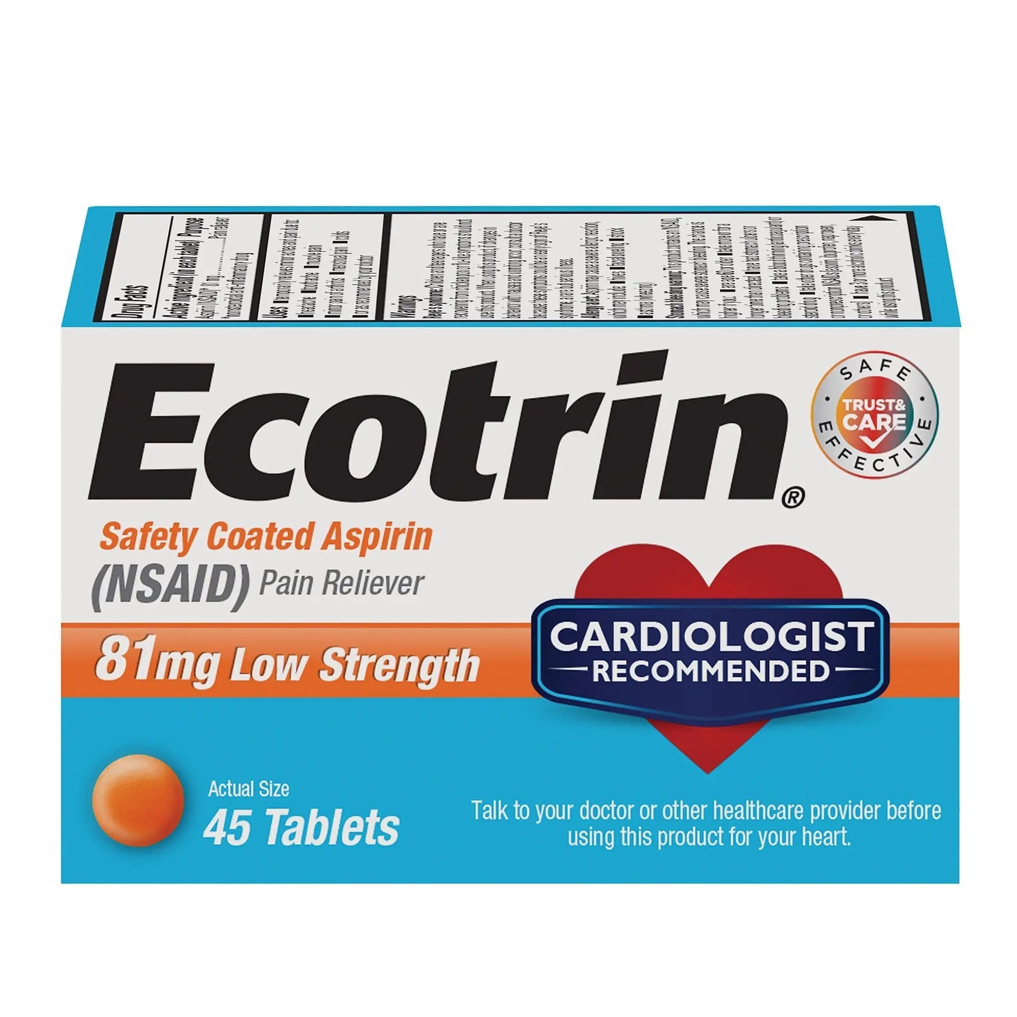 Ecotrin Low Strength Safety Coated Aspirin, NSAID 81mg, 45 count EcotrinAu supplements