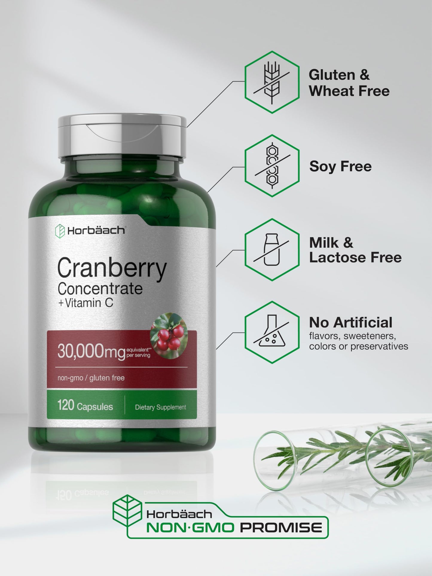 Cranberry Concentrate Extract Pills + Vitamin C | 30,000mg | 120 Capsules | Triple Strength HorbäachUS supplements