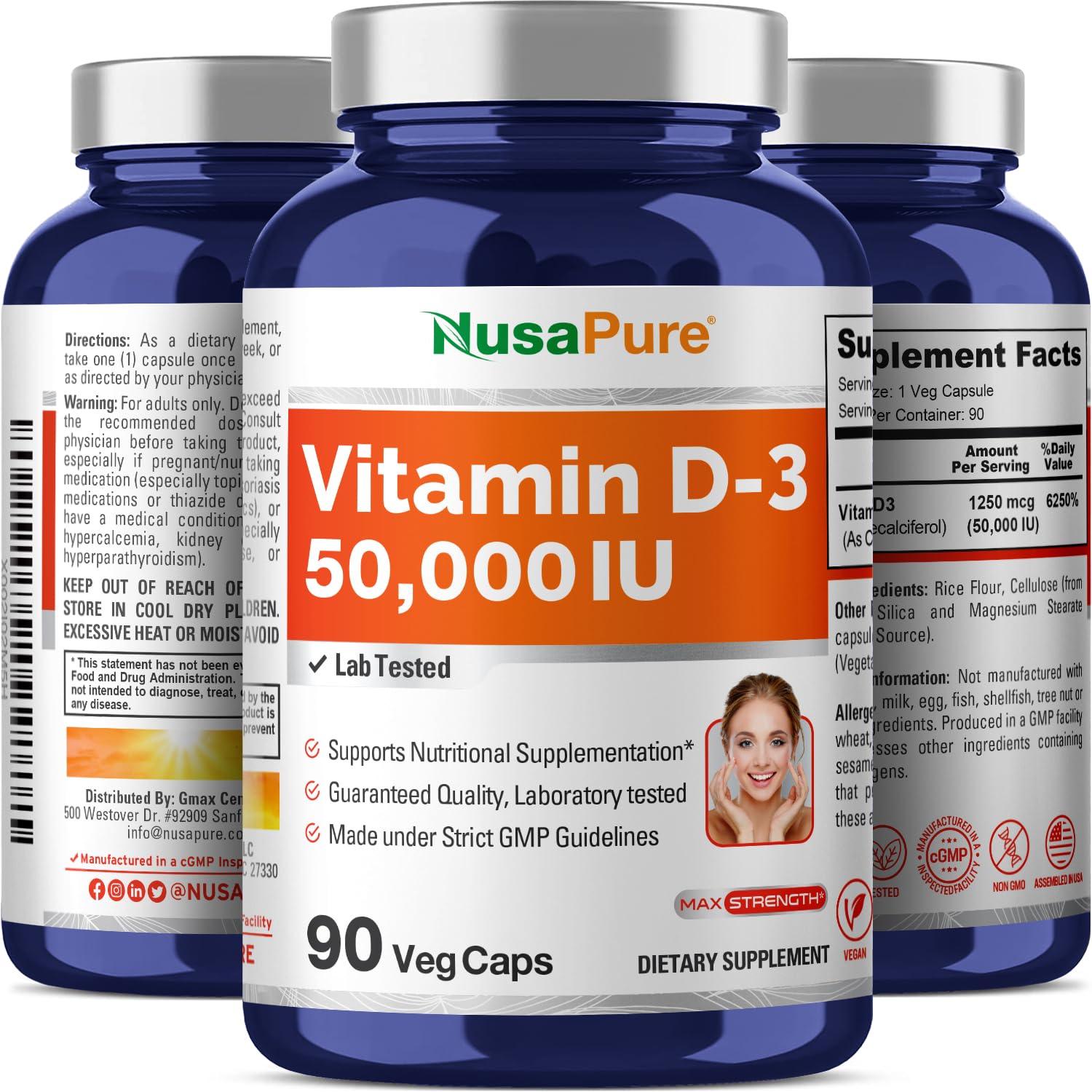 NusaPure Vitamin D3 50,000 IU 90 Veggie Capsules (Non-GMO & Vegan) NusaPureAu supplements