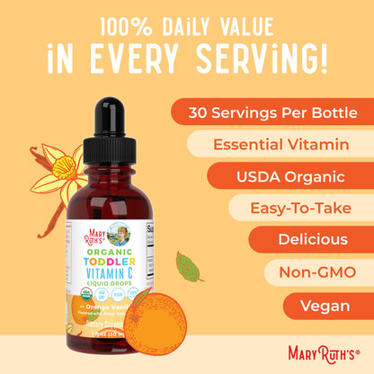MARYRUTH'S Organic Toddler Vitamin C Drops for Immunity | Ages 1-3 Years | 15 mg Per Serving | Vitamin C for Immune Support & Overall Health | Vegan | Sugar Free MARYRUTH'SUS supplements