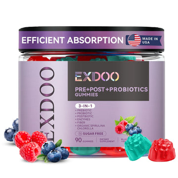 exdoo 3-in-1 Probiotic Gummies Prebiotic+Probiotic+Postbiotic with Organic Spirulina Chlorella Immune Gut & Digestive Support 90 Count exdooAu supplements