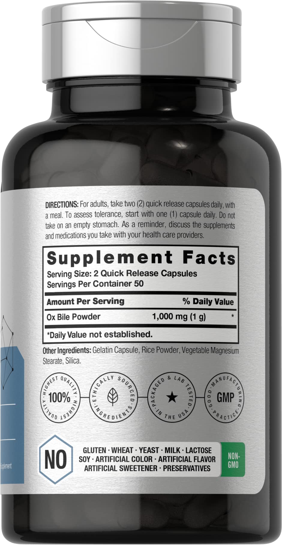 Ox Bile 1000 mg 100 Capsules | Digestive Enzymes Supplement | Non-GMO & Gluten Free HorbäachUS supplements