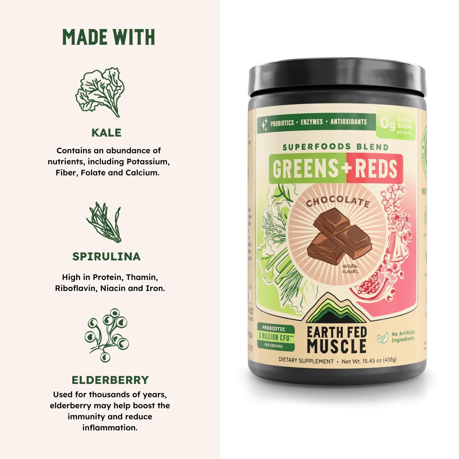 Earth Fed Muscle Chocolate Greens & Reds Superfood Blend Earth Fed MuscleAu supplements