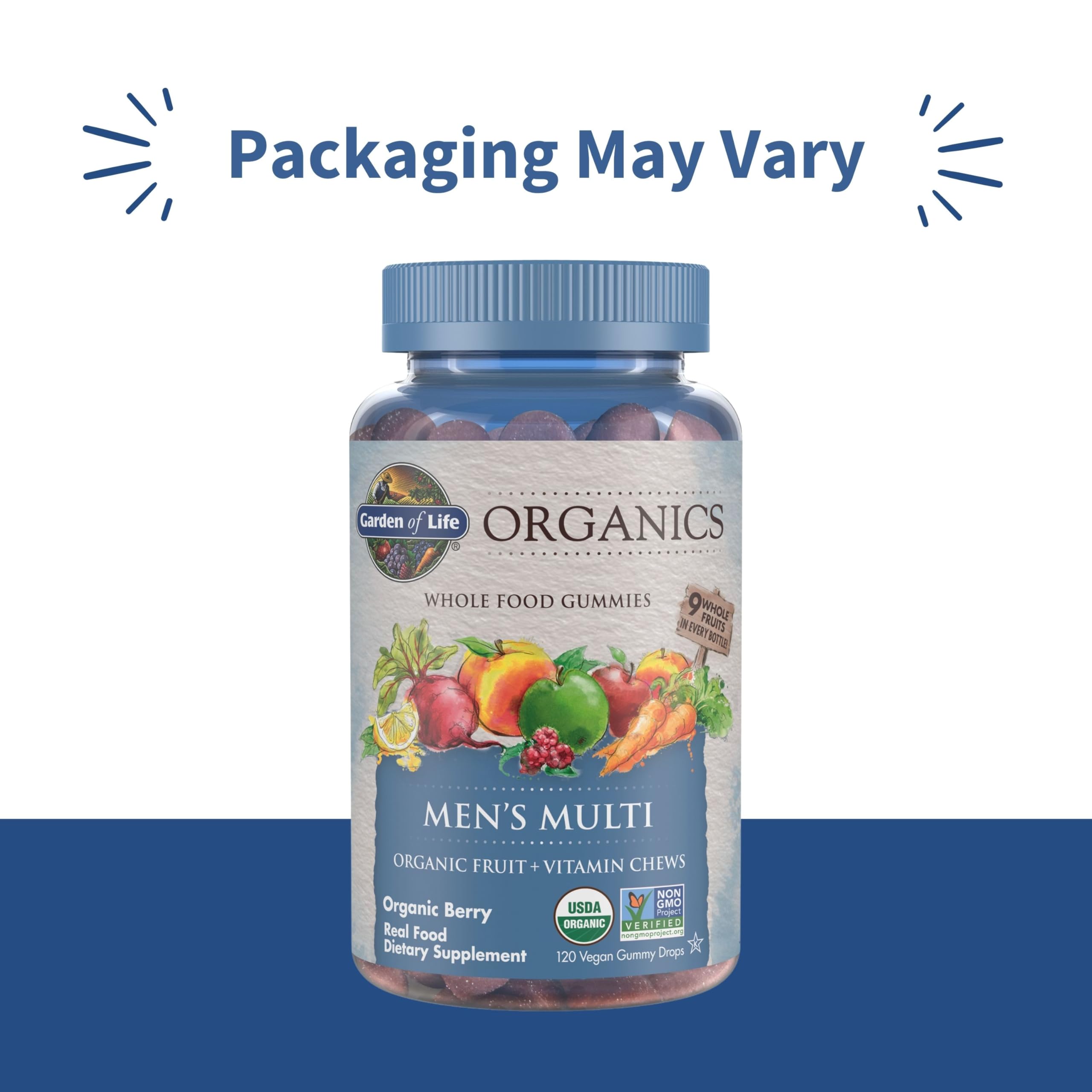 Garden of Life Organics Men's Gummy Vitamins - Berry - Certified Organic, Non-GMO, Vegan, Kosher Complete Multi - Methyl B12, C & D3 - Gluten