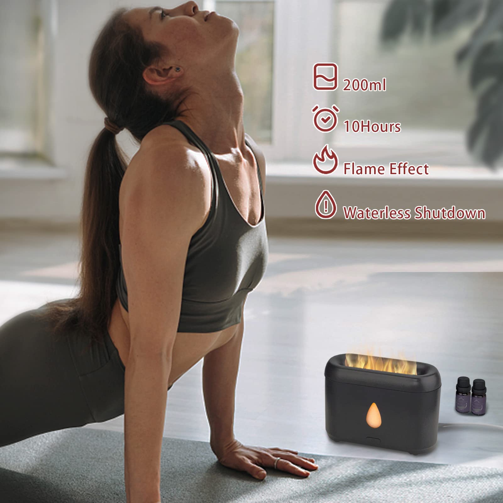 200ml Compact Small Flame Diffuser for Essential Oil (Black) PhimuezlAu supplements