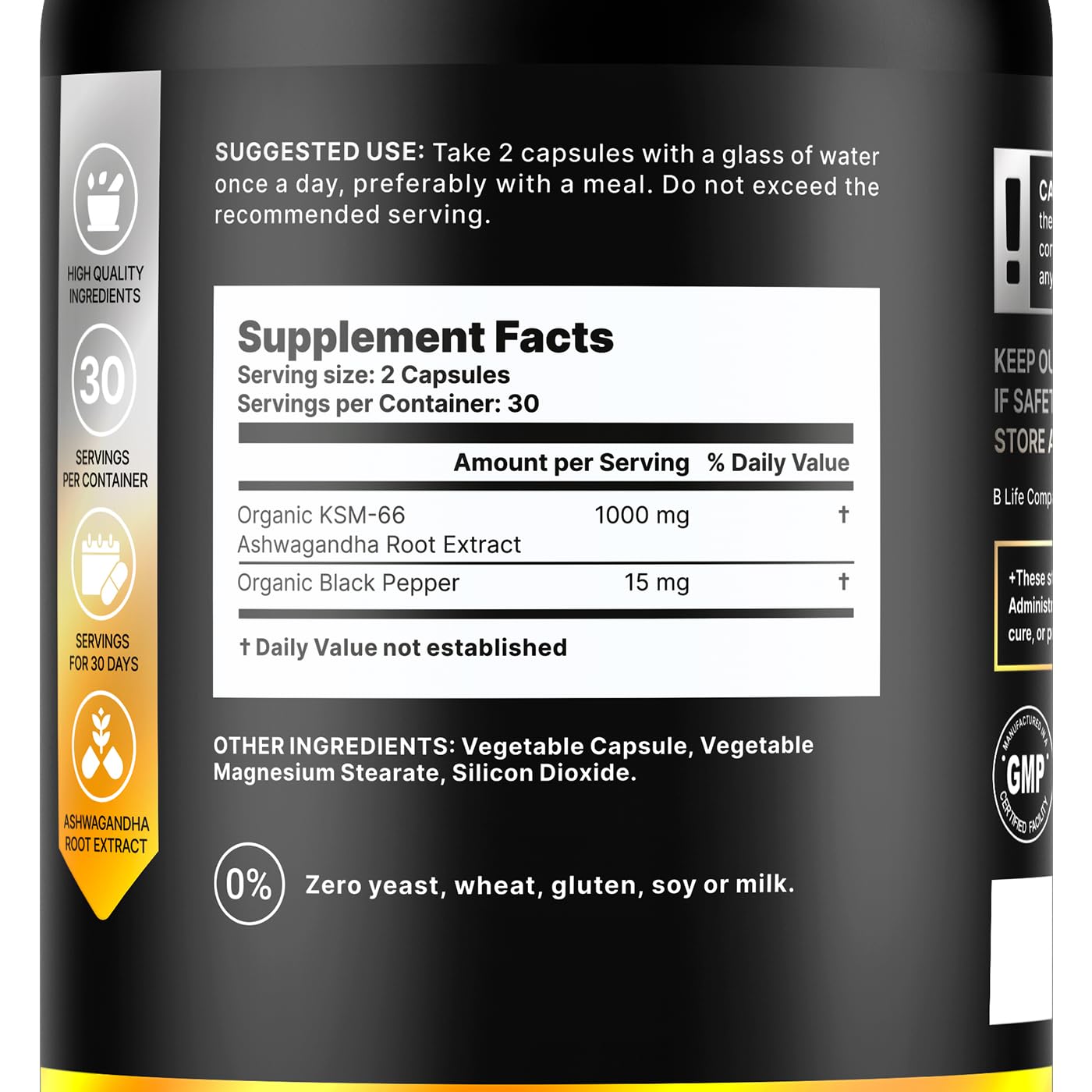 Organic Ashwagandha KSM-66 1000 mg Supplement | Adaptogen for Cortisol Support & Stress Relief | Mood, Calm & Sleep Aid for Men & Women | Ashwagandha ritual vitamins for women | 60 Vegan Caps B Life CompanyAu supplements
