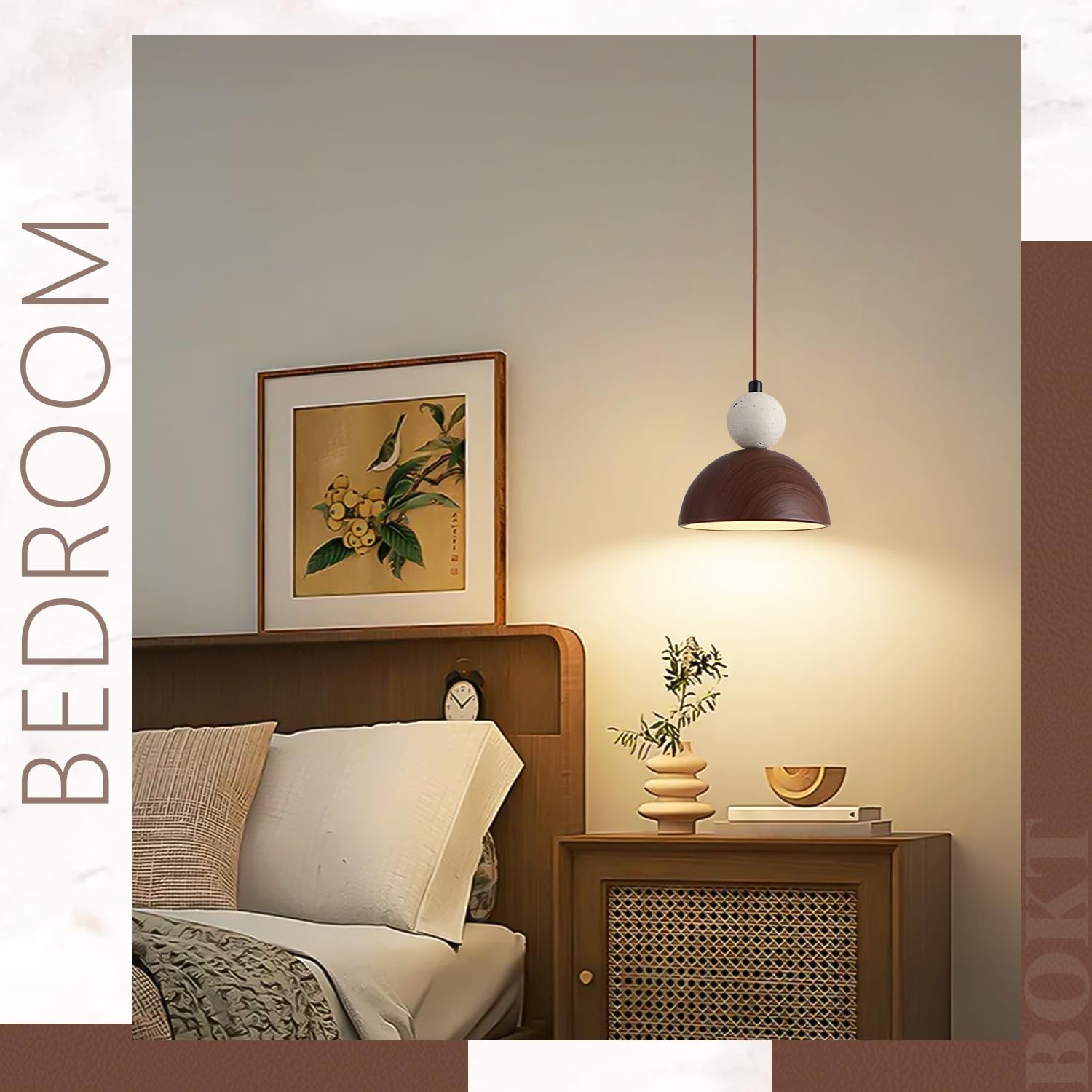 BOKT Wabi Sabi Pendant Light Nordic LED Ceiling Hanging Light Modern Natural Stone Pendant Light Adjustable Dimmable Walnut Mini Chandelier for Dining Room Living Room BOKTAu supplements