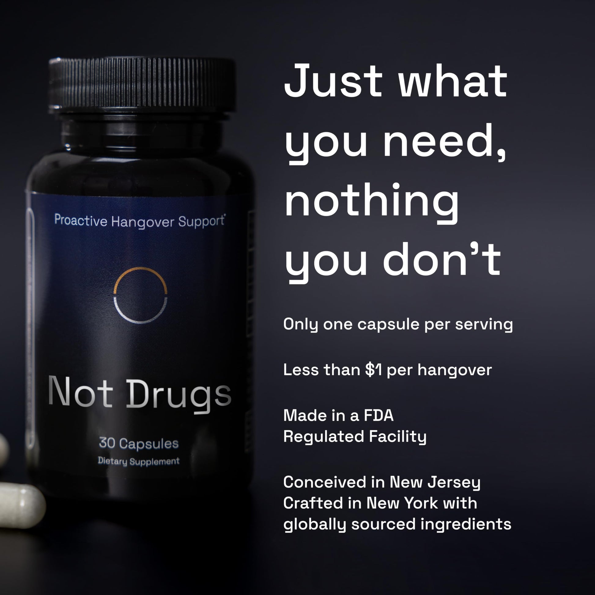 Not Drugs Proactive Hangover Support that Actually Works | Effective, Affordable & Backed by Science | 30 Capsules | 30 Doses | L-Cysteine, Vitamin B6, Vitamin C Not DrugsAu supplements