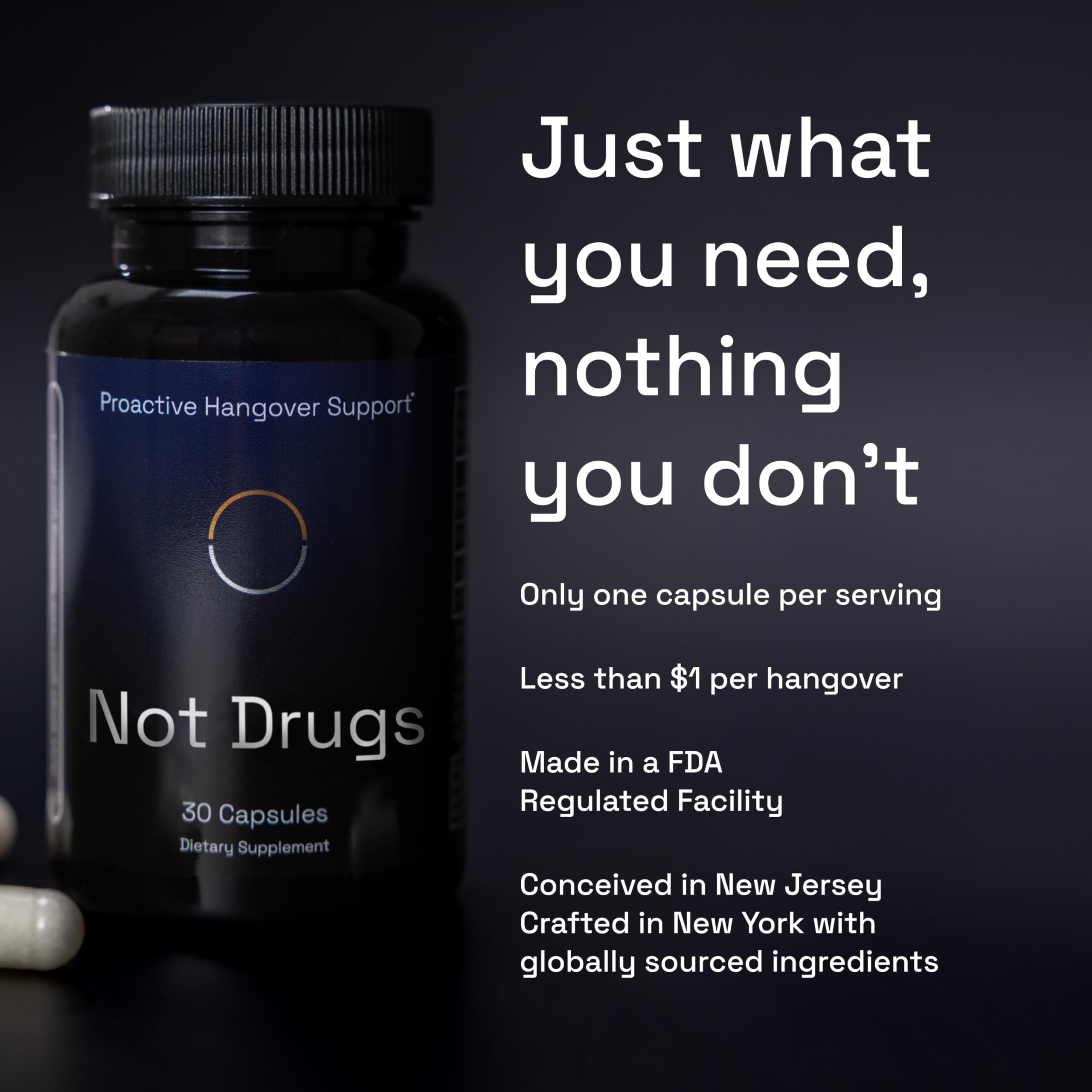Not Drugs Proactive Hangover Support that Actually Works | Effective, Affordable & Backed by Science | 30 Capsules | 30 Doses | L-Cysteine, Vitamin B6, Vitamin C Not DrugsAu supplements