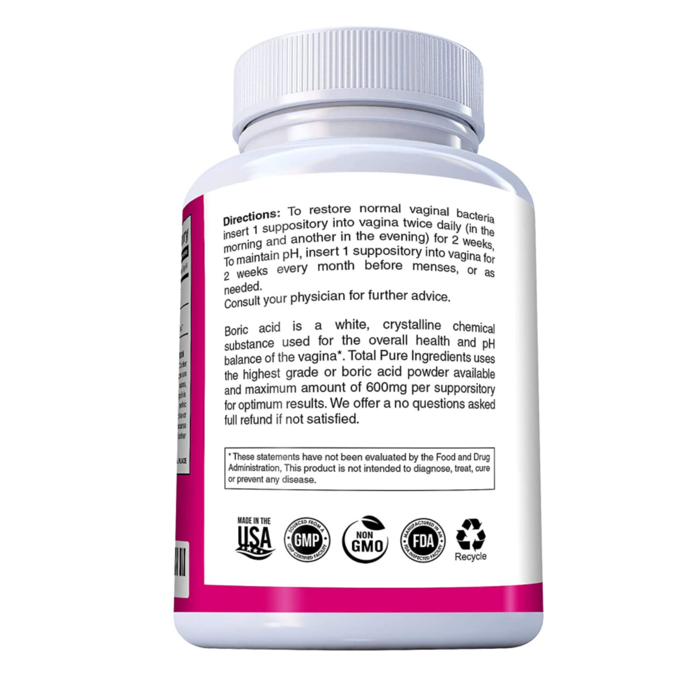 PURE PLANT HOME Boric Acid Suppositories Nature's Harmony 30 Count 600 mg 100% Pure Made in USA N'moreAu supplements