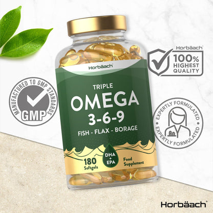 Triple Omega 3 6 9 Capsules | 180 Count | High Strength Supplement with DHA HorbäachUS supplements