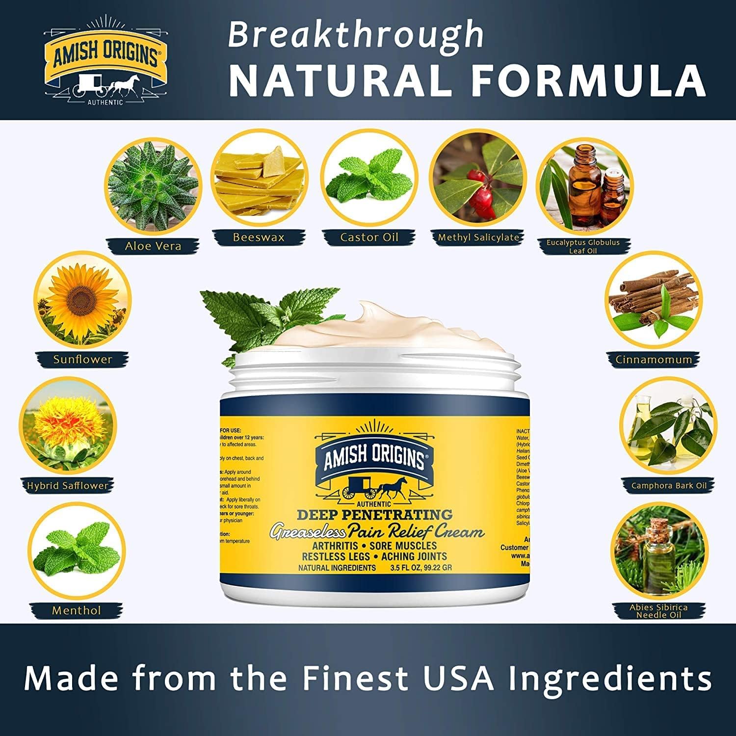 Amish Origins Arthritis Pain Relief Cream - 3.5 oz - Maximum Strength Deep Penetrating for Joint, Muscle, Knee, Back, Feet, Hand, Ankle, Aches, 1 Pack Amish OriginsAu supplements