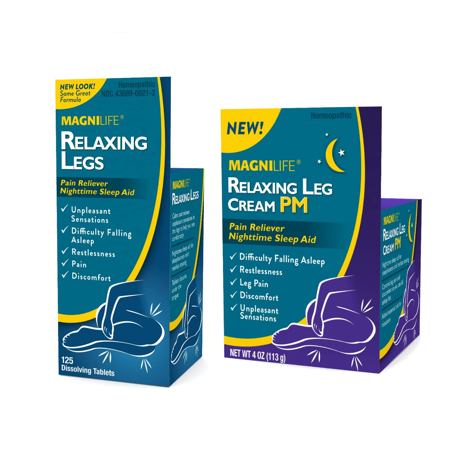MagniLife Relaxing Legs 125 Count Quick Dissolve Tablets Relaxing Leg Cream PM 4oz Jar Restless Legs MagniLifeAu supplements
