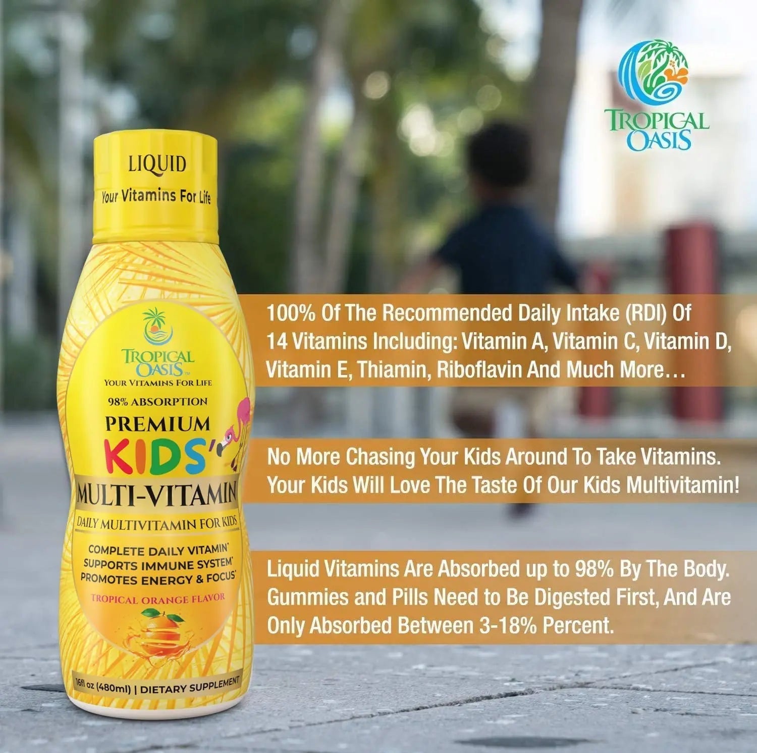 Premium Liquid Multivitamin For Kids | Sugar Free Kids Vitamins | 100% DV of 14 Vitamins for Kids | Multivitamin for Children Ages 4+ | Tropical OasisAu supplements