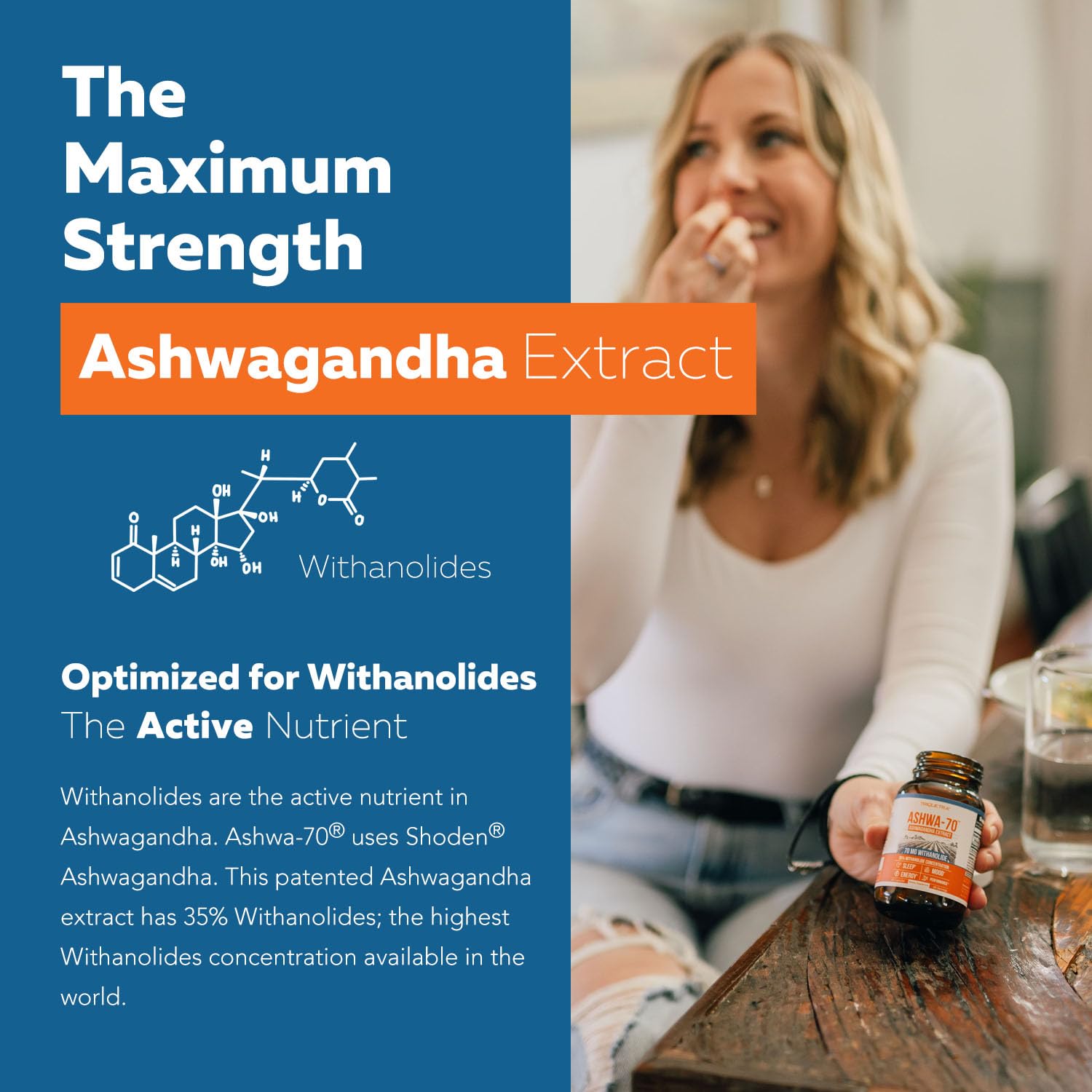 Ashwa-70®: Ashwagandha Extract - 35% Withanolides | Max Strength, Highest Withanolide Concentration - Mood & Performance - Enhanced Absorption with BioPerine® Black Pepper (60 Capsules) Triquetra HealthAu supplements