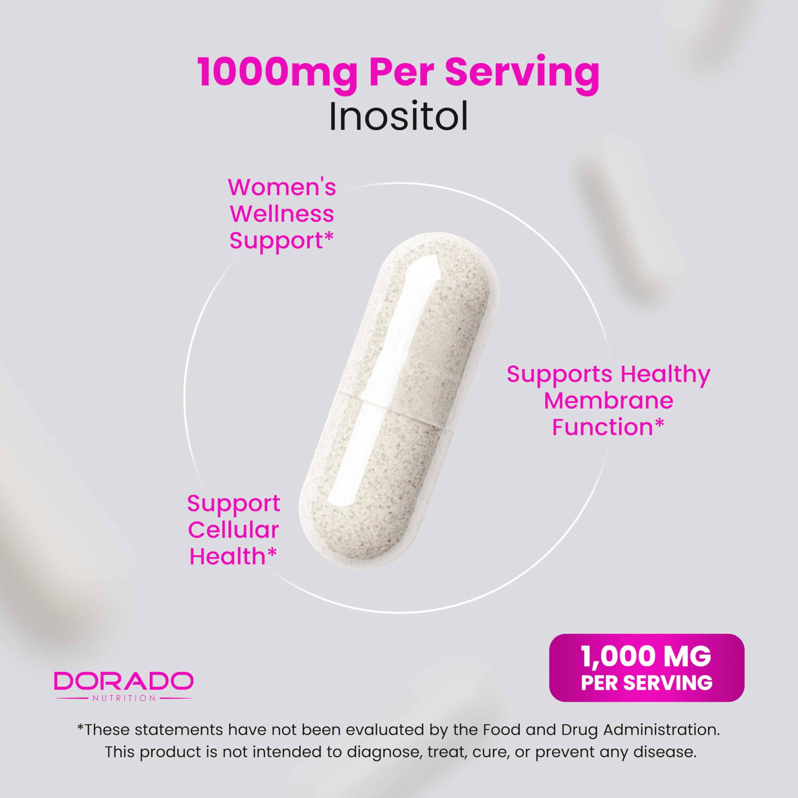 Inositol Capsules (Myo Inositol) (1000mg Per Serving 120 Capsules) Myo Inositol Supplement for Women Hormone Balance Support - Vegan Safe - Third Party Tested - Gluten Free & Made in USA (120 Count) DORADO NUTRITIONAu supplements