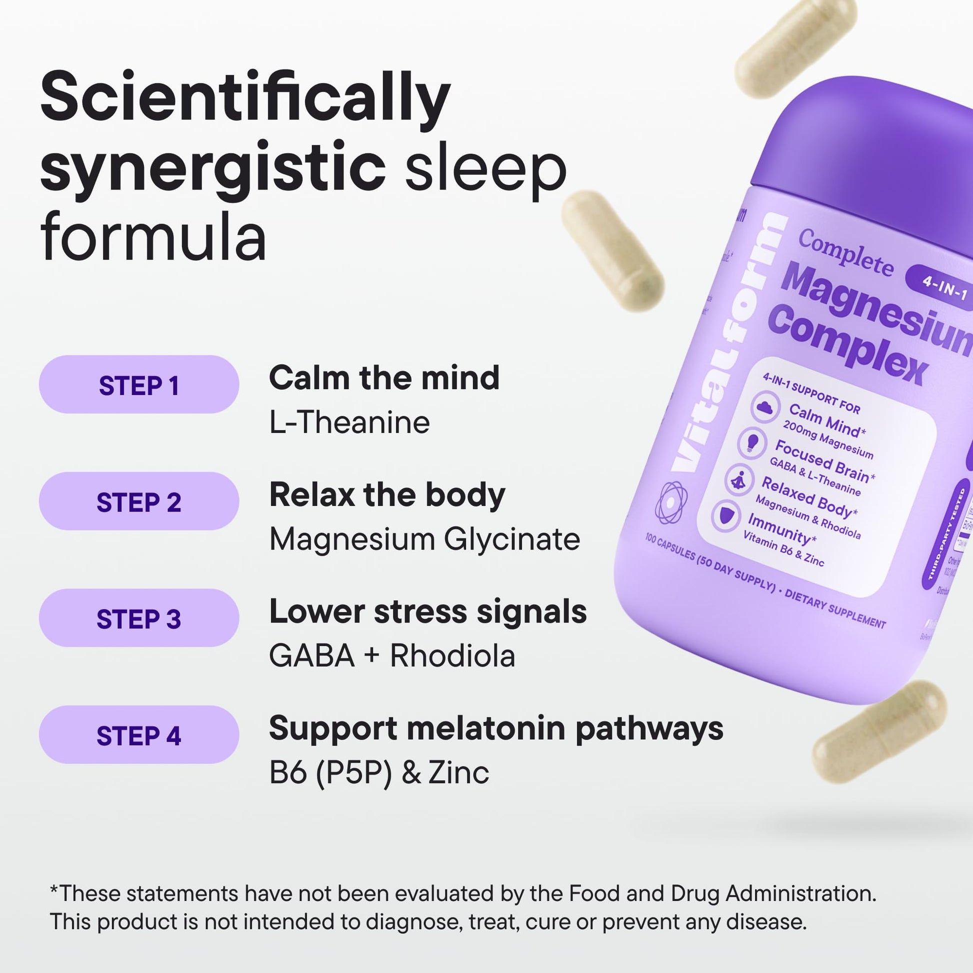 VitalForm Magnesium Glycinate Sleep Complex – Non-Habit Forming Support with L-Theanine, GABA, Zinc & Rhodiola – Promotes Relaxation, Calm & Muscle Recovery – Non-Melatonin – 100 Capsules VitalFormAu supplements