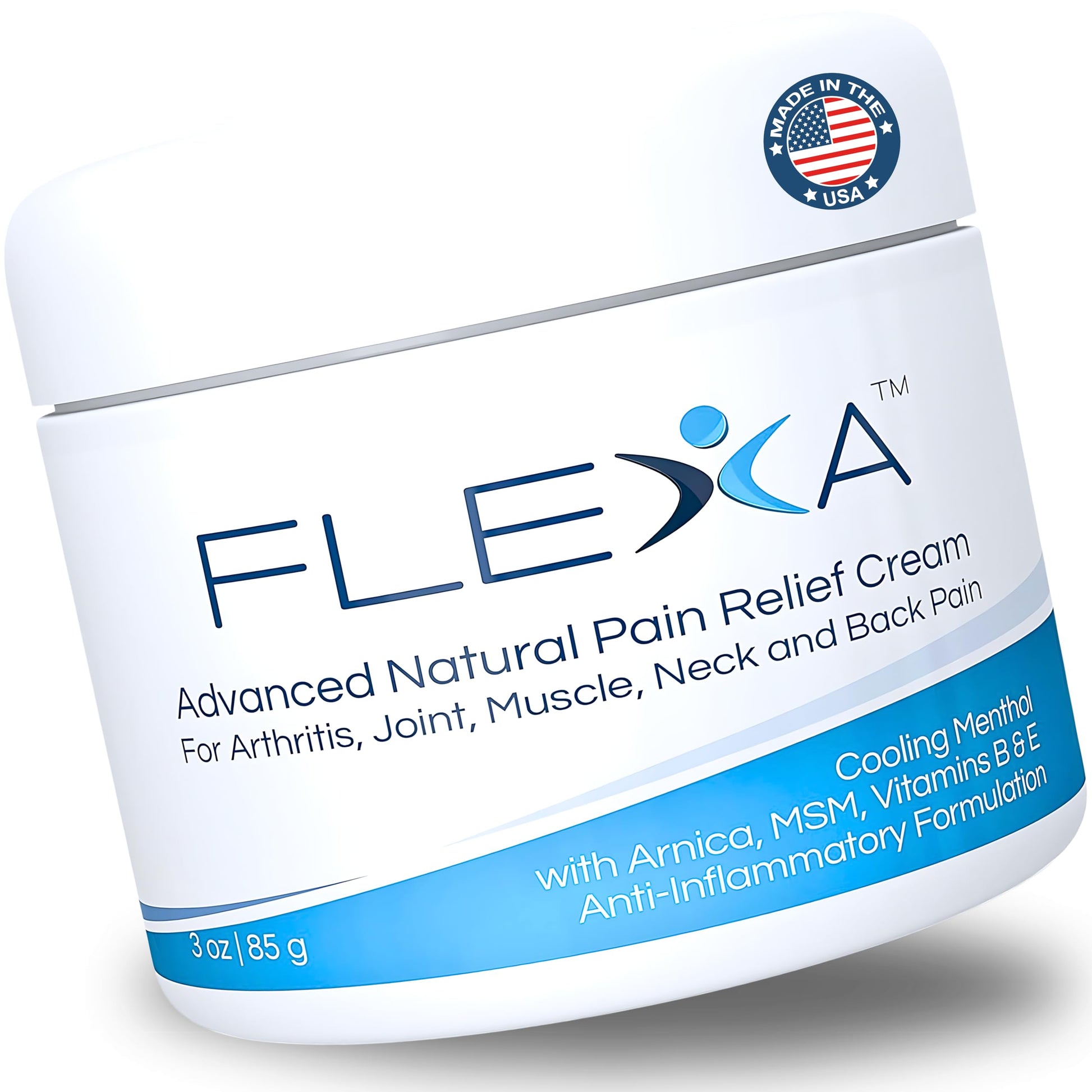 FLEXA Natural Relief Cream - Use on Muscles, Back, Neck, and Joints - with Arnica, Menthol, MSM, Ilex Leaf, and Tea Tree Oil - 3 Oz Jar FLEXAAu supplements