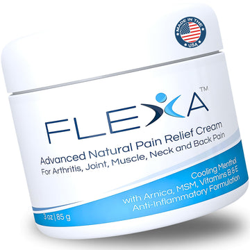 FLEXA Natural Relief Cream - Use on Muscles, Back, Neck, and Joints - with Arnica, Menthol, MSM, Ilex Leaf, and Tea Tree Oil - 3 Oz Jar FLEXAAu supplements