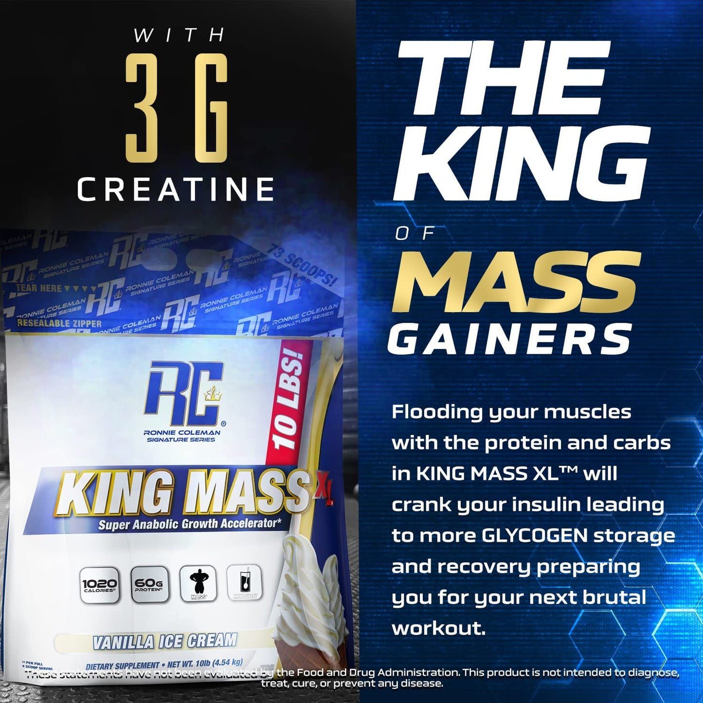 Ronnie Coleman Signature Series King Mass XL Mass Gainer Protein Powder, Muscle Ronnie Coleman Signature SeriesUS supplements