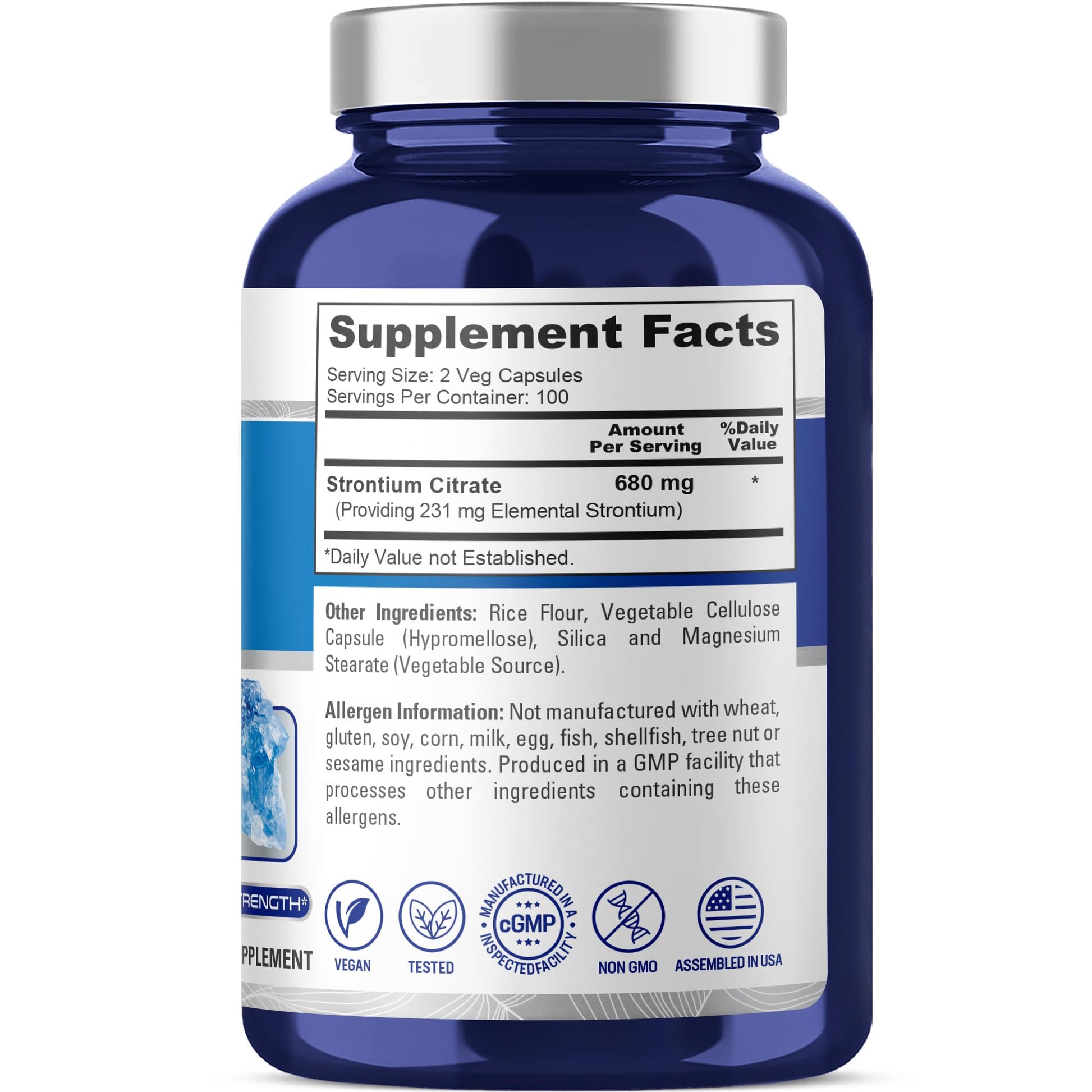 NusaPure Strontium Citrate - Suitable for Vegetarian/Vegan, Non - GMO - 680 mg 200 Capsules NusaPureAu supplements