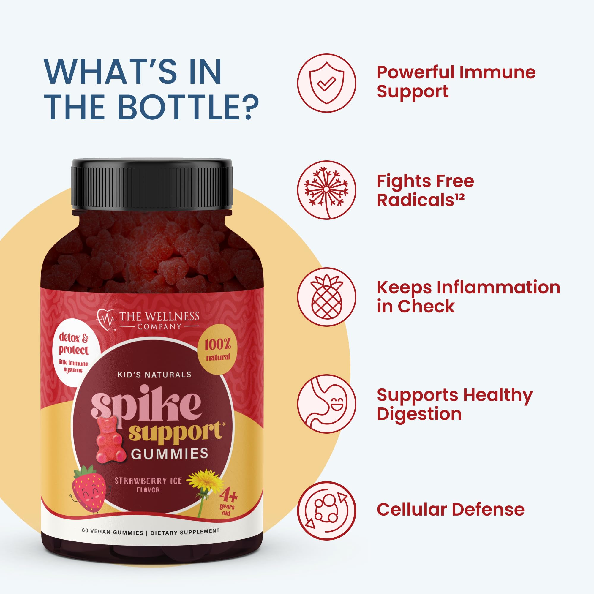 Kids Naturals Spike Support Gummies – Year-Round Wellness with Vitamin C, D & Zinc | 60ct (1 Month Supply) The Wellness CompanyAu supplements