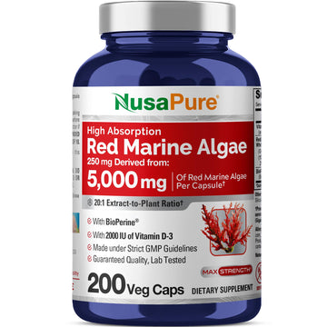 NusaPure Red Marine Algae 20:1 Extract, 250 mg Equivalent to 5,000 mg 200 Veggie Capsules (Non-GMO & Soy Free) Bioperine NusaPureAu supplements