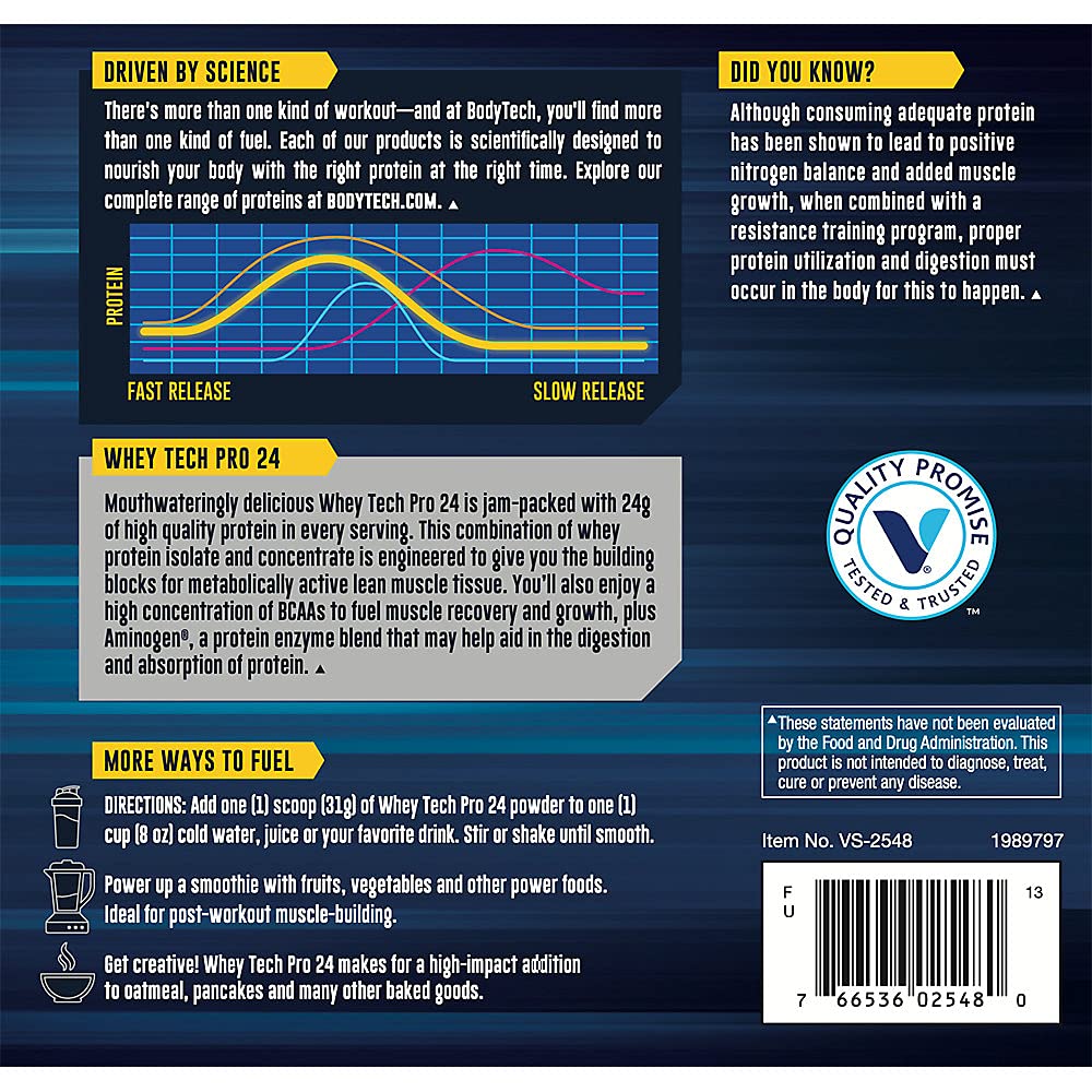 BODYTECH Whey Tech Pro 24 Protein Powder - Protein Enzyme Blend with BCAA's BODYTECHUS supplements