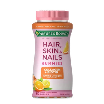 Nature's Bounty Optimal Solutions Hair, Skin & Nails with Biotin and Collagen, Citrus-Flavored Gummies Vitamin Supplement, 2500 mcg, 80 Ct, 40 Total Servings Nature's BountyAu supplements