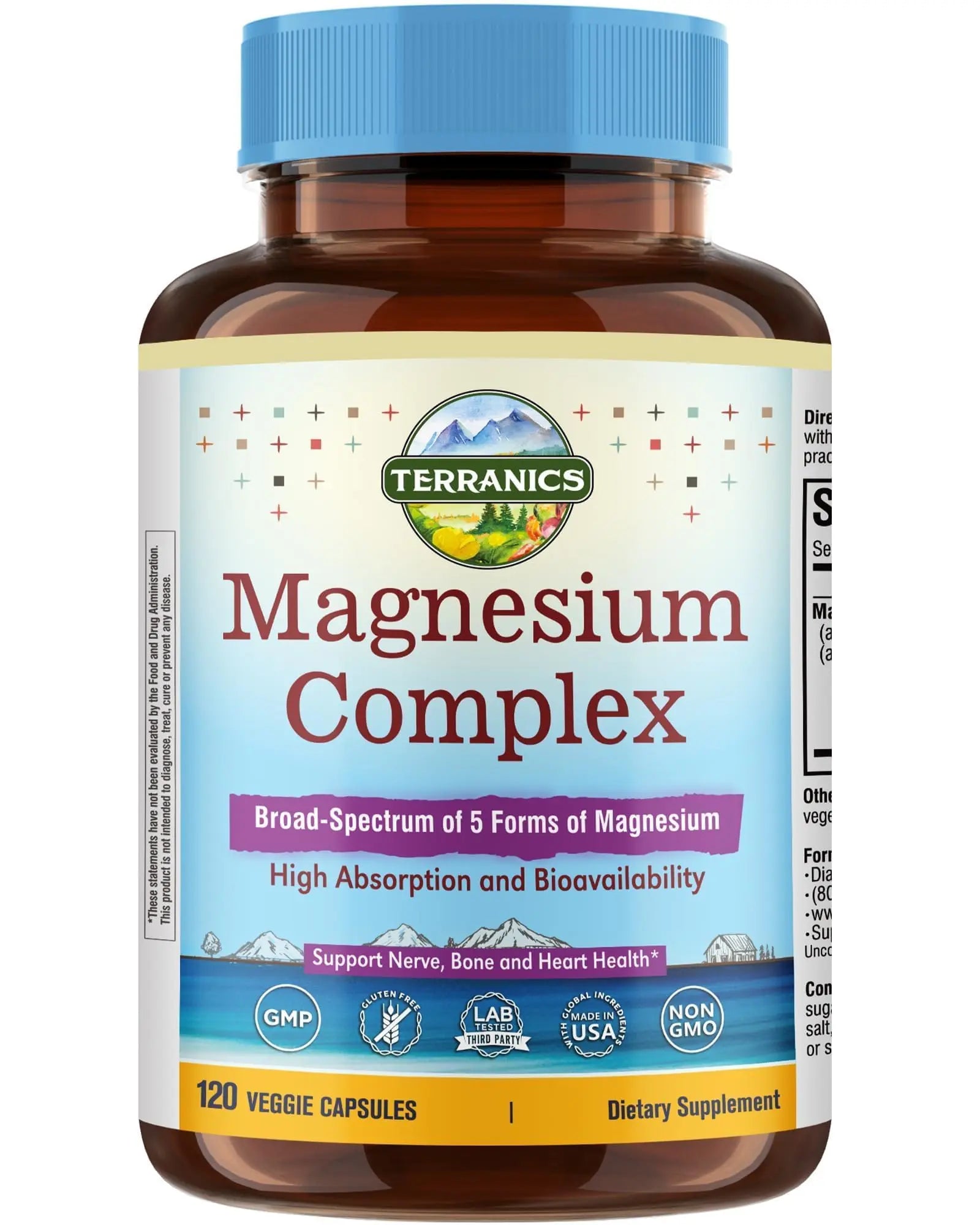 Terranics 5-in-1 Magnesium Complex Supplement 500mg - 5 Forms High Absorption Magnesium Glycinate Citrate Malate Aspartate Gluconate for Sleep Heart Health - Non-GMO 120 Vegan Capsules TerranicsAu supplements