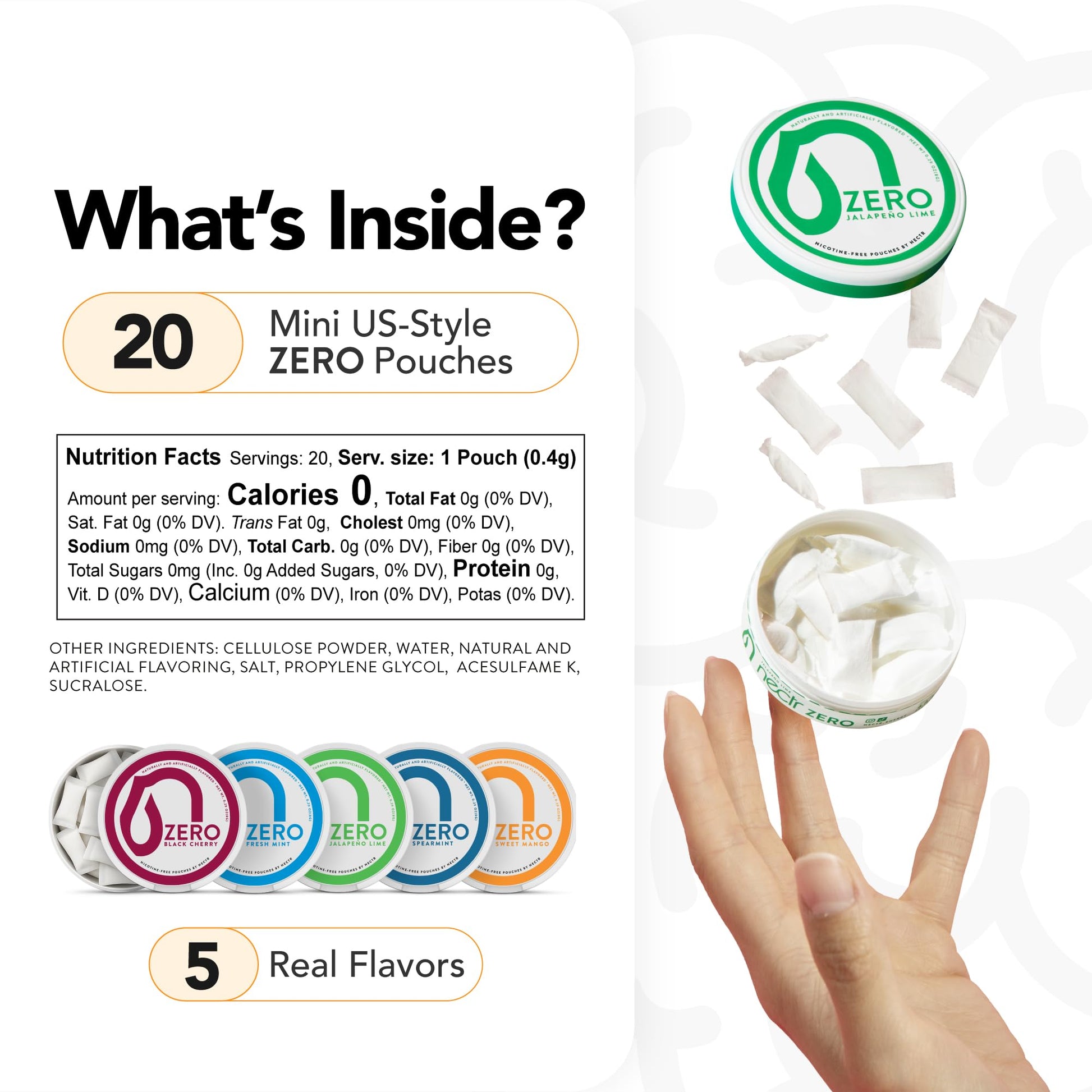 Nectr Energy Zero Pouches - No Caffeine, No Sugar, Zero Calories Mini Pouches for Oral Fixation and Stress Relief - 4 Pucks of 20 - Sweet Mango Flavor NectrAu supplements