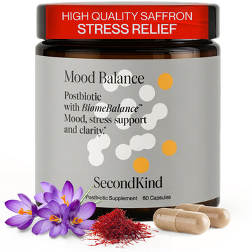 SecondKind Anxiety & Stress Relief Supplement – Saffron & Postbiotic Supplement for Emotional Support – 1000x More Active Ingredients Than Probiotics. Made with BiomeBalance™ in the USA, 60 Capsules SecondKindAu supplements