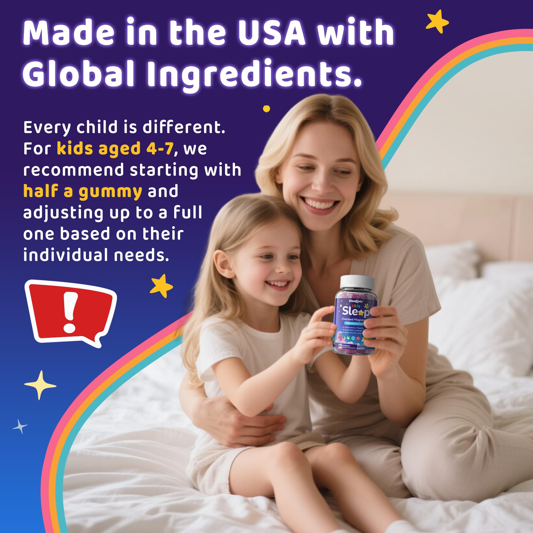 Kids Sleep Gummies, NO Melatonin Sleep Aid Gummies w/ Magnesium Glycinate, Magnesium Malate, L-Theanine, Lavender, B6, Zinc, D3K2 for Restful Sleep, Relax Brain & Muscle, Immune Support, Non-GMO 1Pack ELLAMENTZAu supplements