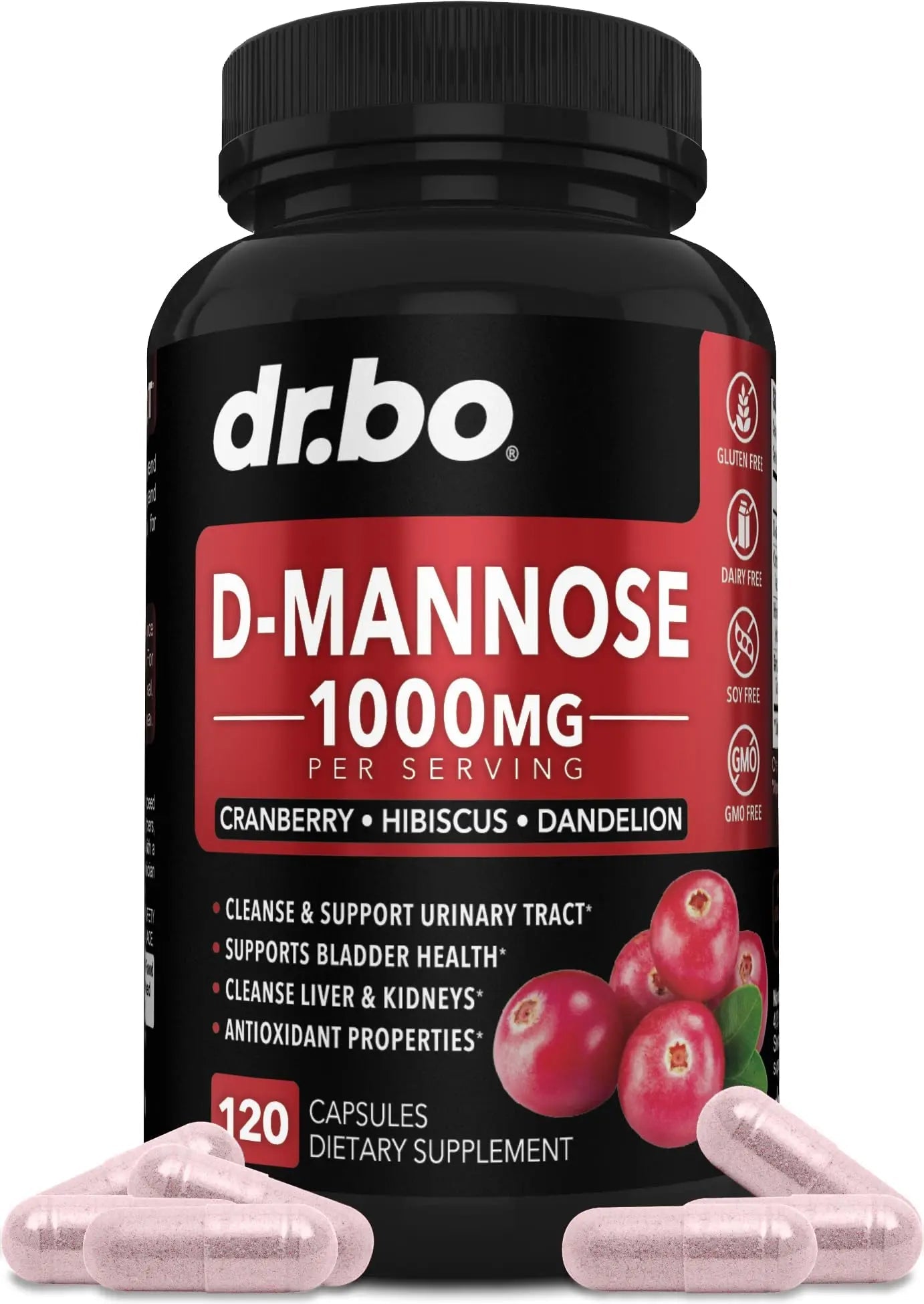 D Mannose Supplements for Women Pills - Natural D-Mannose 500mg Capsules, Cranberry DMannose Pills 1000mg Per Serving - Bladder Flush & Urinary Tract Cleanse Health Supplement - 120 Veg Capsules DR. BOAu supplements